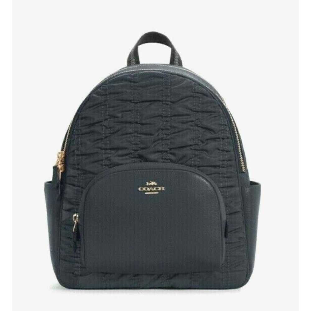 New Coach C4094 Court Backpack with Ruching Nylon and Pebble Leather Midnight